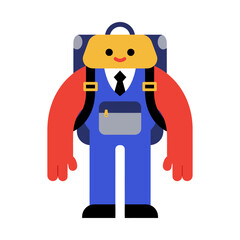 Backpack kid heading to school wearing a tie and backpack conveying education and preparedness in a simple playful style for childrens books.