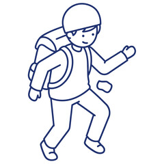 Backpack kid hiking with determination exploring the outdoors enjoying an active lifestyle perfect for illustrating childhood adventures and travel blogs.