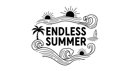 Endless Summer: A Black and White Beach Paradise Vector Illustration