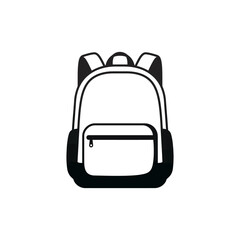 Black and white backpack illustration for education and travel design needs providing a simple and clean element for school projects and outdoor adventure themes.