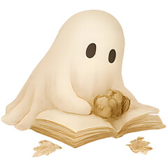 Sepia Kawaii Ghost With Dried Grass Spray &mdash; No. 134