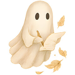 Sepia Kawaii Ghost Flying Swirl &mdash; No. 152