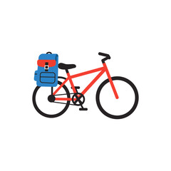 Naklejka premium Backpack bike a red bicycle with a blue backpack perfect for back-to-school advertising showcasing student transport and sustainable urban living