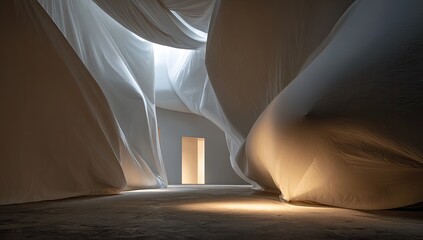 Interior draped in white fabric