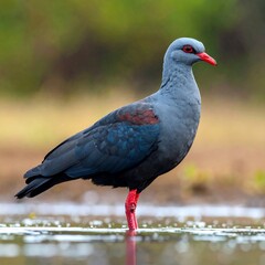 Fototapeta premium Grey pigeon in shallow water