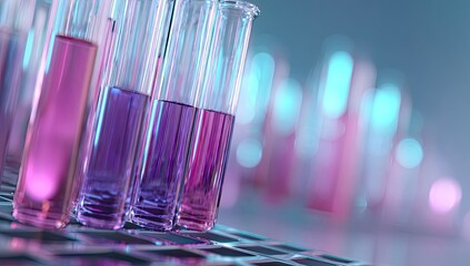 Close-up of test tubes with colored liquids