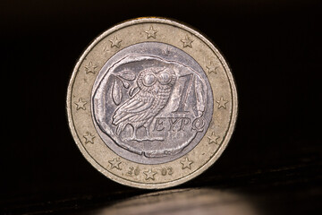 Grieschiche 1-Euro M&uuml;nze 4-Drachmen mit Steinkauz