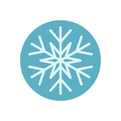 Obraz premium Blue circle icon with line snowflake ornament as frozen element in flat style. Icy box label detail adds cold frost and winter xmas mood. Snow flake symbol for package or box.