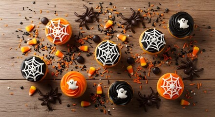 Halloween Cupcakes and Candy Flat Lay