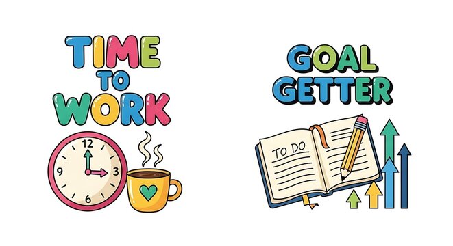Fun Cartoon Illustration Encouraging Productivity and Goal Setting for Success