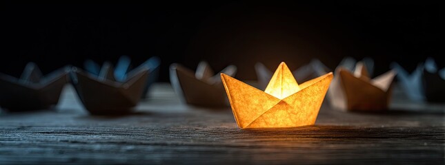 Illuminated paper boat stands out amongst others