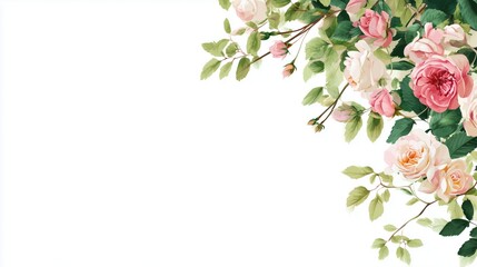 Fototapeta premium delicate roses floral pattern on right side with white background