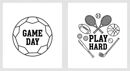 Sports themed illustration set with soccer ball and game equipment