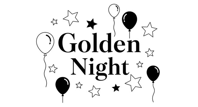 Elegant Golden Night Celebration with Balloons and Stars Graphic