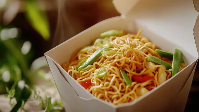 Delicious Asian meal in a takeout container