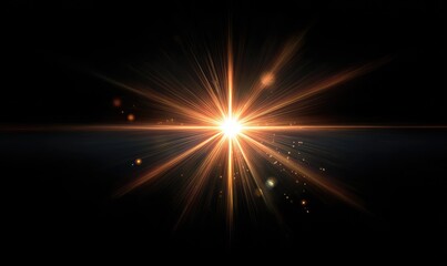 Powerful radiant starburst, golden rays on black background