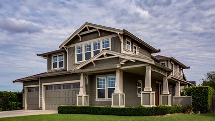 Obraz premium Beautiful Suburban Two Story House with Large Windows and Attached Garage
