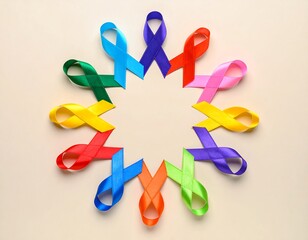 Colorful ribbons arranged in a circular pattern