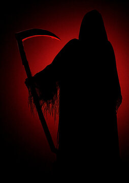  Grim Reaper with Scythe in Red Moonlight