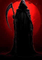  Grim Reaper with Scythe in Red Moonlight