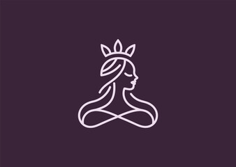 A beautiful queen logo in clean line art, symbolizing royalty, grace, and charm.