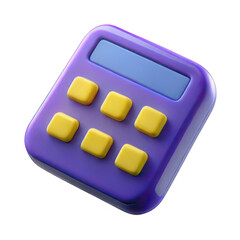 3d cartoon calculator with yellow buttons isolated on transparent background