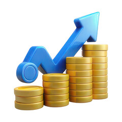 3d financial growth chart with stacked coins isolated on transparent background