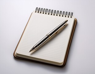 notepad with a pen resting on it white background