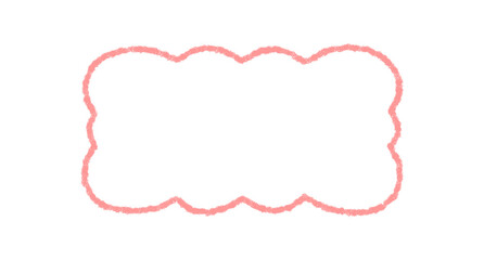 Fototapeta premium Groovy crayon scallop rectangle outline frame in hand drawn chalk style with retro pink and wavy border. Playful doodle background and y2k graphic, vintage accent for creative projects.