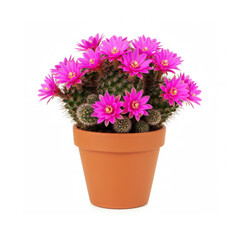 Blooming cactus in a pot isolated on white background