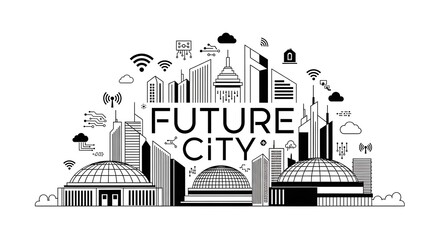 Naklejka premium Sleek futuristic cityscape illustration representing connectivity and technology advancements