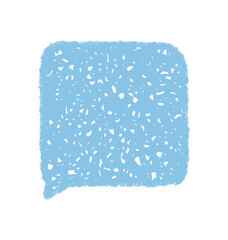 Blue chalk speech balloon displays a fluid square textbox in a bold scribble style. Chat bubble rectangle with light comment motif, contains message texture and creates unique abstract conversation