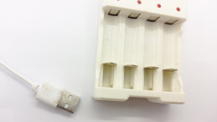 Battery Charger with USB Cable for Rechargeable Batteries on White Background