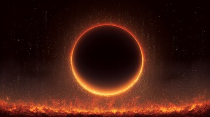 apocalyptic cosmic scene with black sun red moon and falling stars