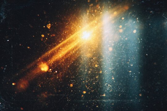 Cosmic dust streaks, vibrant light beams