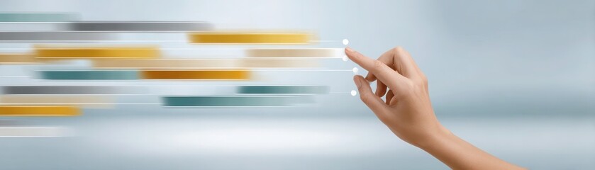 Progress Tracking in Business Project Management with a Hand Touching Milestones on an Abstract Background