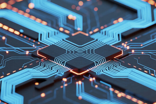 Abstract technology background circuit board computer chip ai artificial intelligence system design 3d render - Powered by Adobe