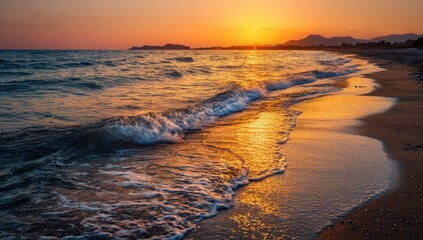 Naklejka premium Golden sunset on a beach