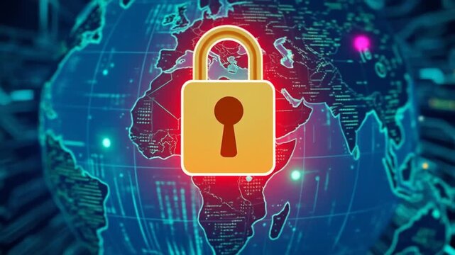 Cyber warfare attacks on the internet, global computing security, and protection from hacking. 4k video