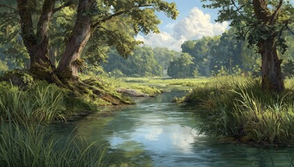 Fototapeta premium Serene forest stream scene (1)