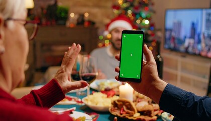 Family video call at Christmas dinner