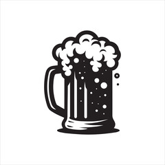 Bold Black and White Beer Mug with Frothy Foam and Bubbles.