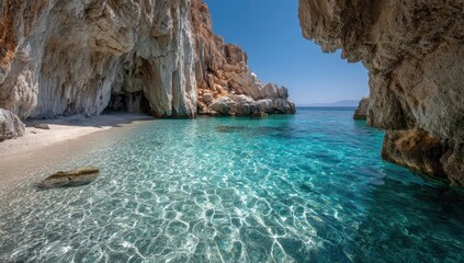 Fototapeta premium Pristine beach cove with crystal-clear water (2)