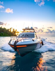 Fototapeta premium Luxury speedboat at sunset