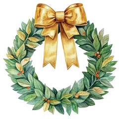 Fototapeta premium PNG Green Christmas wreath gold-ribbon christmas leaves leaf.