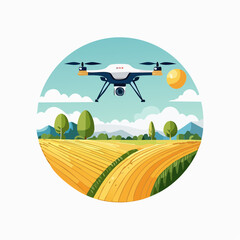 Agricultural Drone Flying Over Golden Wheat Field