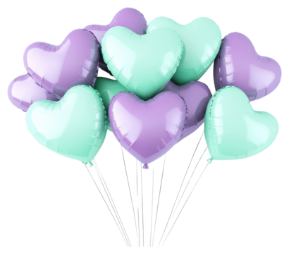 PNG 3D heart-shaped balloons pastel purple colors. - Powered by Adobe