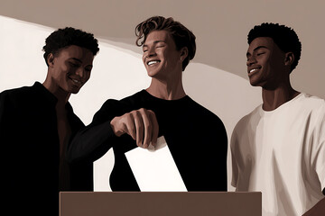 political cartoon, illustration of a democratic process with joyful voters in a cartoon style