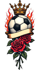 Fußball mit Krone, Flammen und Rosenstrauß - Hobby Wallpaper - Sport Hintergrundbild