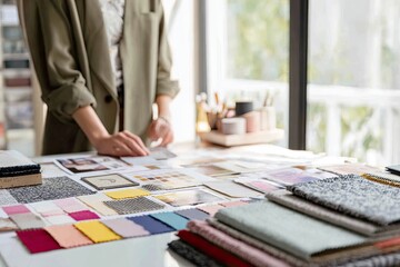 Designer reviewing fabric swatches